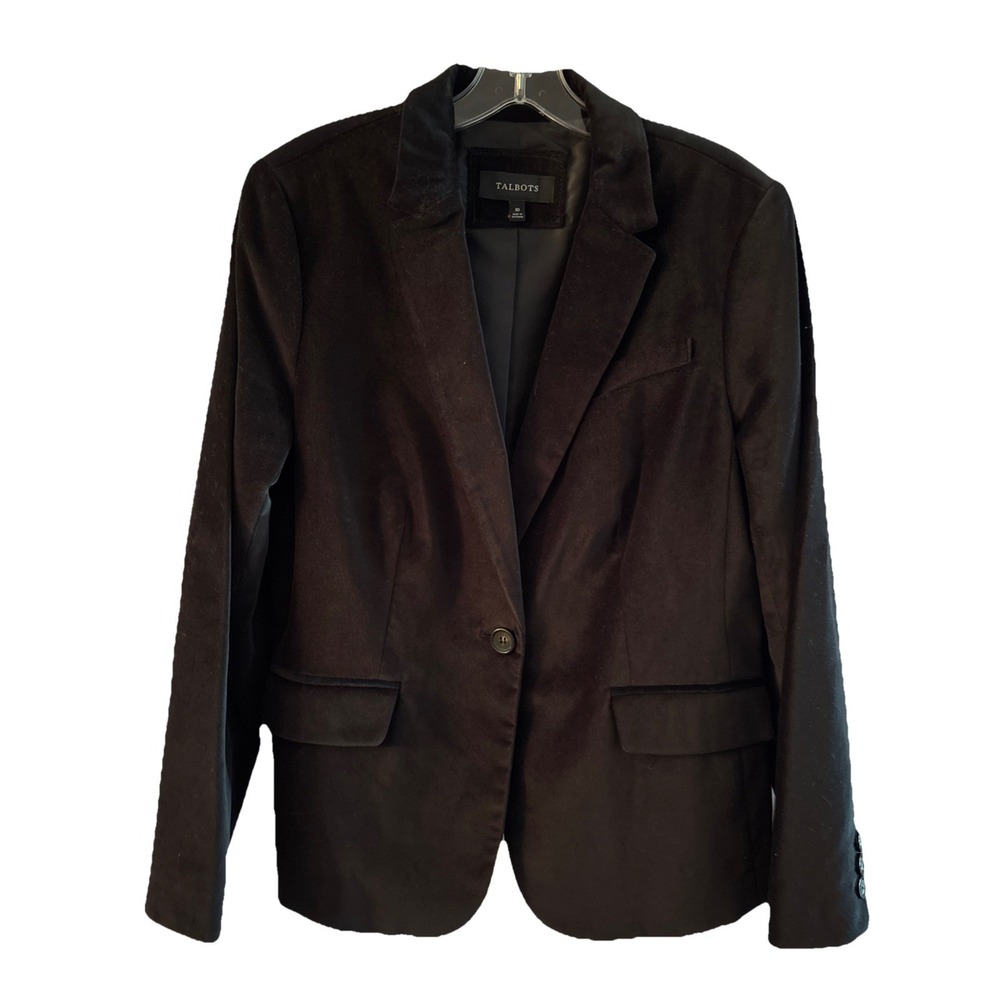 Talbots Women's Black Velvetine Blazer One Button Classic Size 10 Preowned